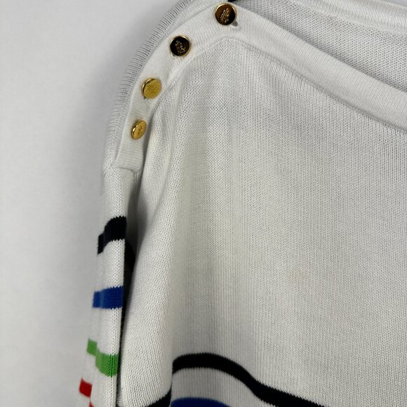 Ralph Lauren Women Sweater White Mulitcolor Rainbow Stripes Gold Buttons Size M - Picture 3 of 7